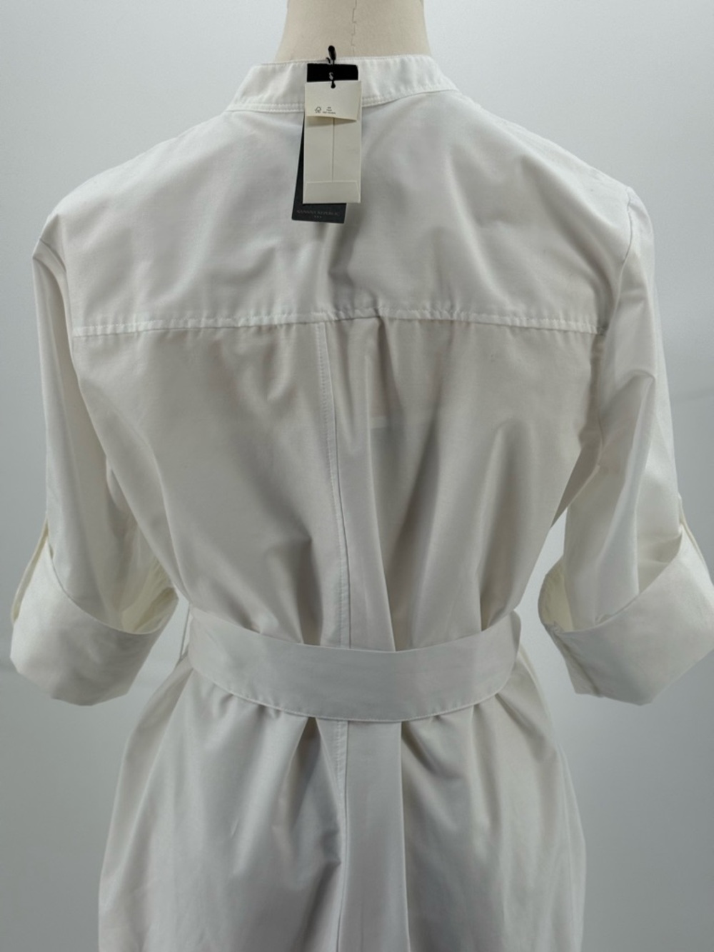 Banana Republic White Pleated Shirt Mini Dress  Button Front & Belted Waist SZ M - Picture 7 of 15